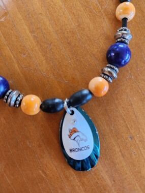 Denver Broncos Orange & Navy Beaded Team Charm Necklace